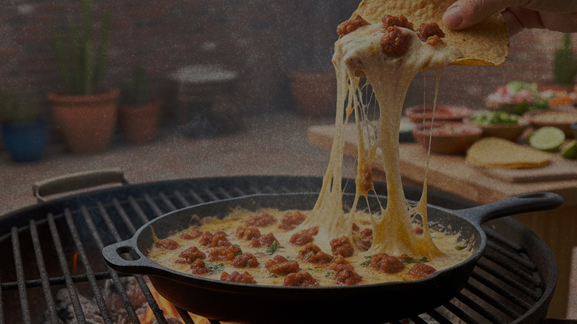 Queso fundido con adobera, chorizo y tortillas calientes