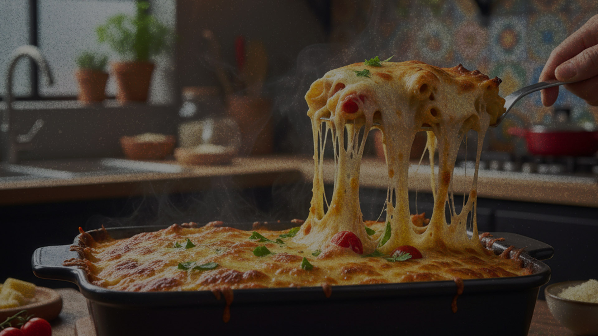 Pasta al horno con adobera fundida y tomate cherry